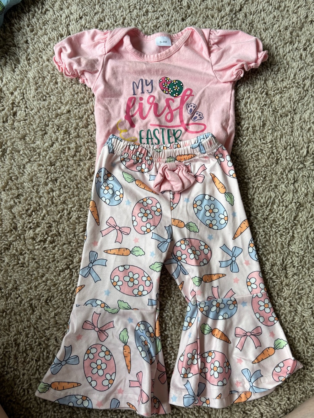 Baby Girls Pink "My First Easter" Top and Floral Egg Print Ruffle Pants